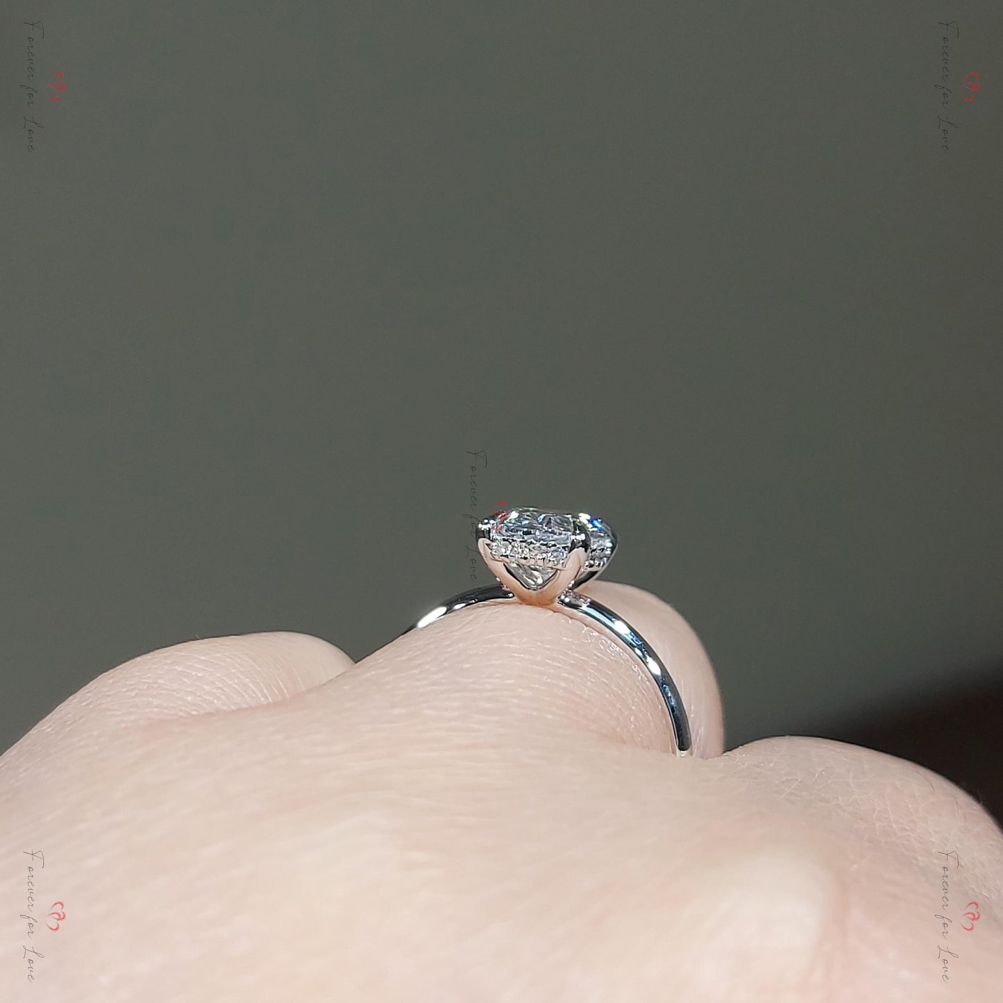3 Ct Oval Lab Diamond Engagement Ring with Side Accents Oval cut 1Ct Moissanite Brilliant Cut engagement ring in 935 Argentium Silver — custom handcrafted by Forever For Love