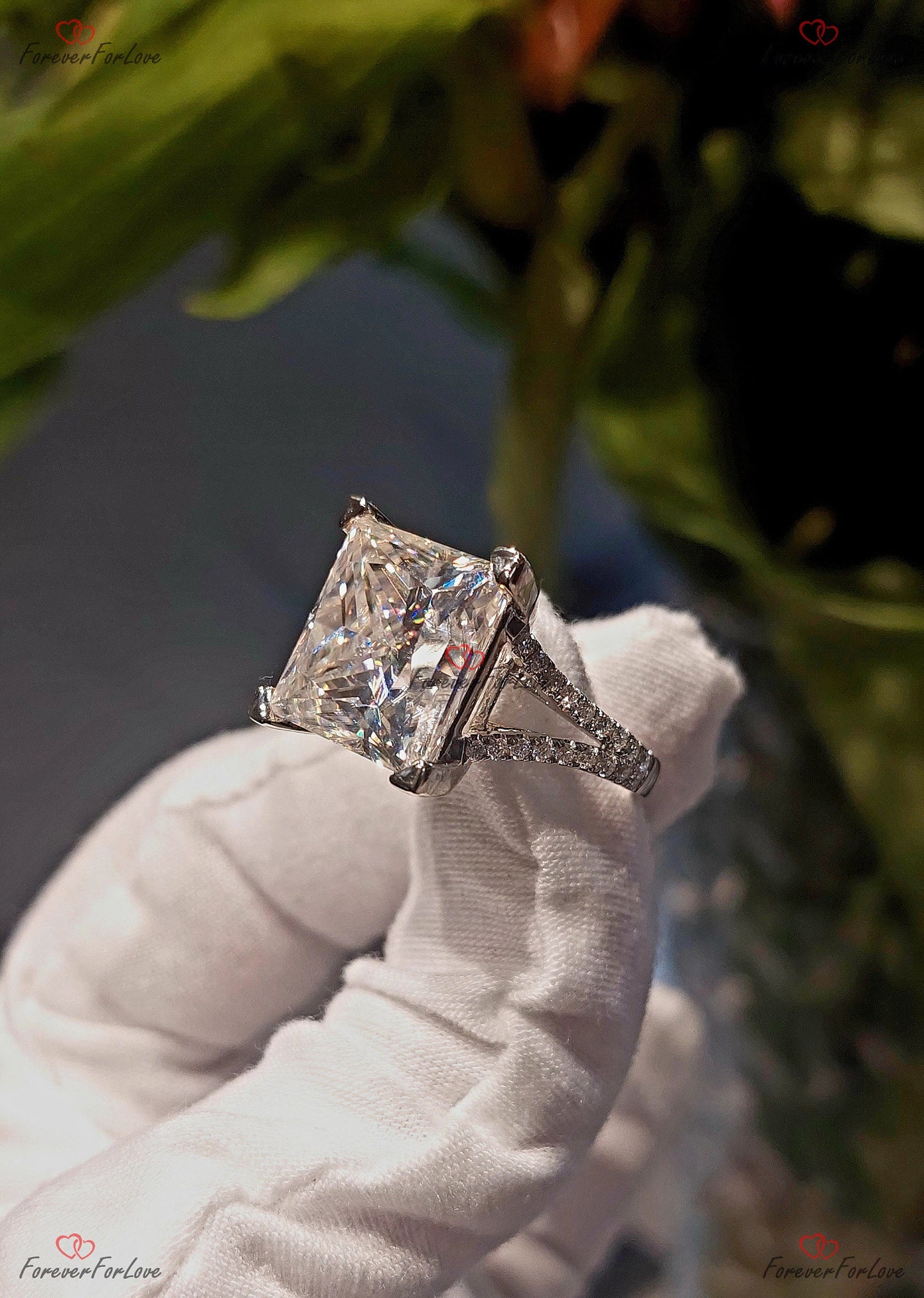 10 Ct Princess Moissanite Solitaire Engagement Ring Princess cut 1Ct Moissanite Brilliant Cut engagement ring in 935 Argentium Silver — custom handcrafted by Forever For Love