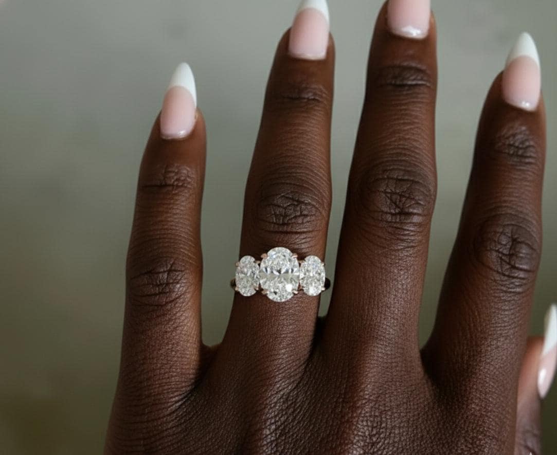 Oval Moissanite Three Stone Engagement Ring