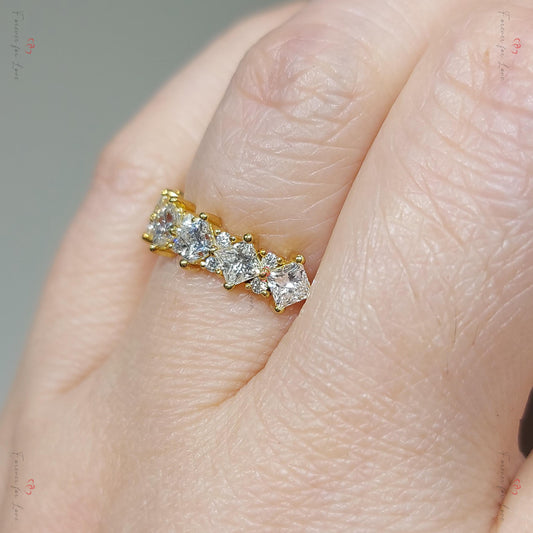 Princess Cut Diamond Half Eternity Ring 3mm 18k 14k natural Wedding Band Pave Setting. Yellow Rose White Gold Platinum certified.