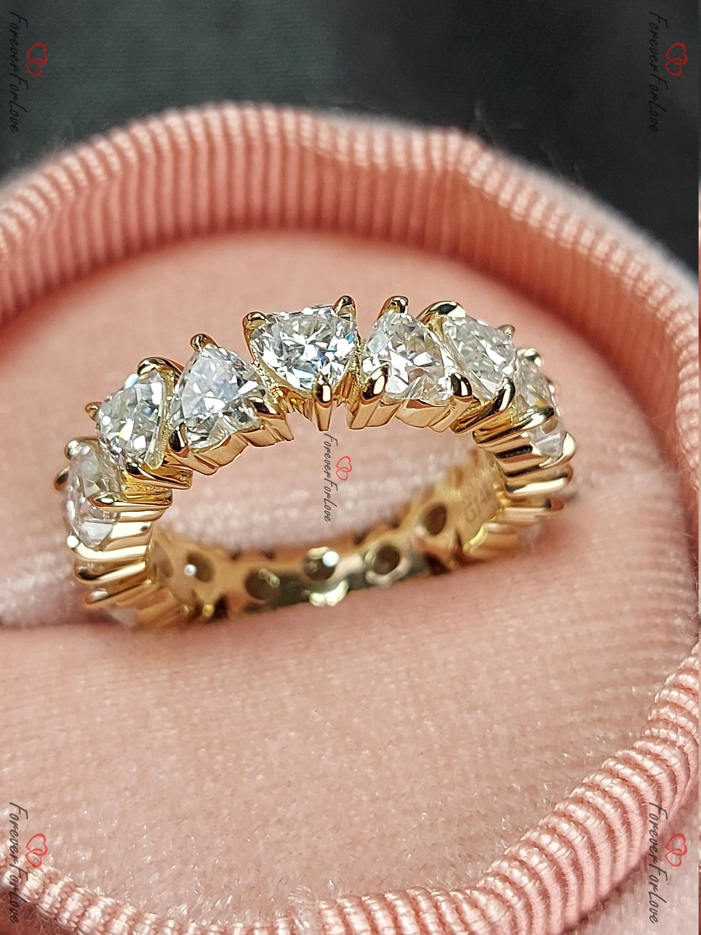 Heart Moissanite Full Eternity Band Heart cut Moissanite Brilliant Cut engagement ring in 935 Argentium Silver — custom handcrafted by Forever For Love