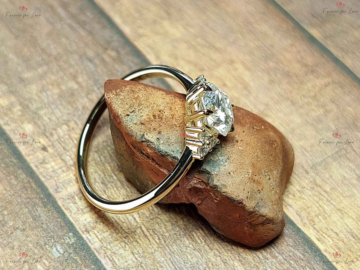 Hexagon Moissanite Engagement Ring Hexagon cut Moissanite engagement ring in Gold or Platinum — custom handcrafted by Forever For Love