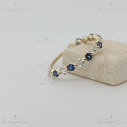 Round Diamond, Sapphire Eternity Band
