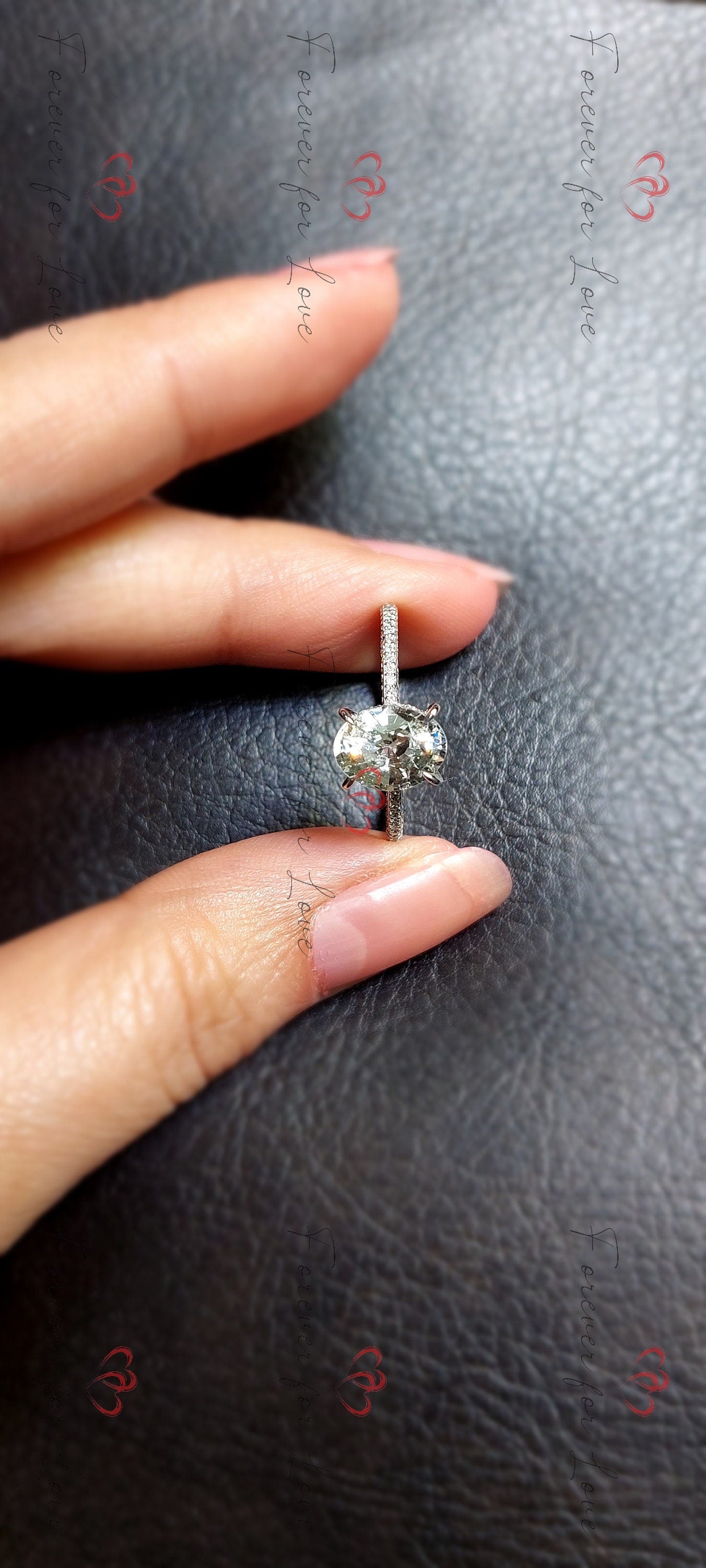 2.8 Ct Oval White Diamond, Sapphire Engagement Ring