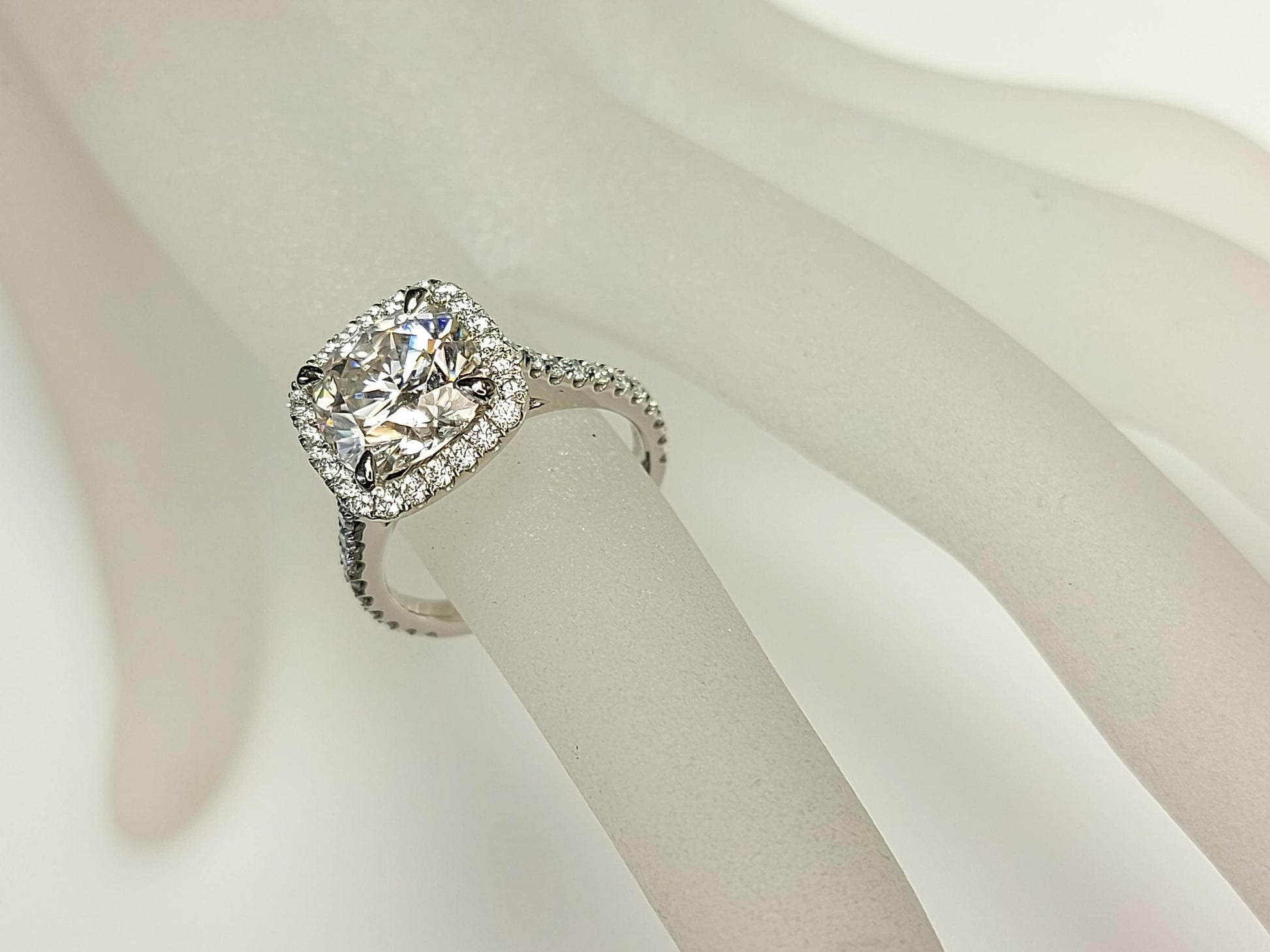 3 Carat Cushion cut Halo Moissanite Engagement Ring 14k White Gold, Genuine UK Hallmark Wedding Ring Diamond Halo
