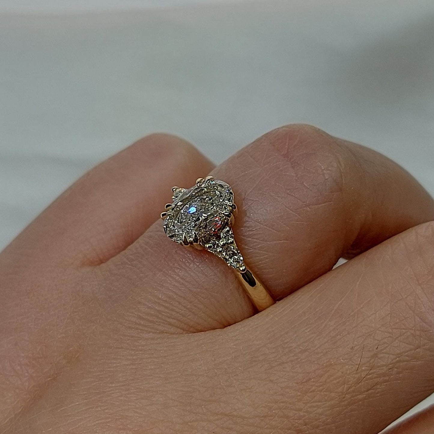 Oval Lab Diamond Art Deco Engagement Ring Oval cut 0.8 Moissanite engagement ring in Gold or Platinum — custom handcrafted by Forever For Love