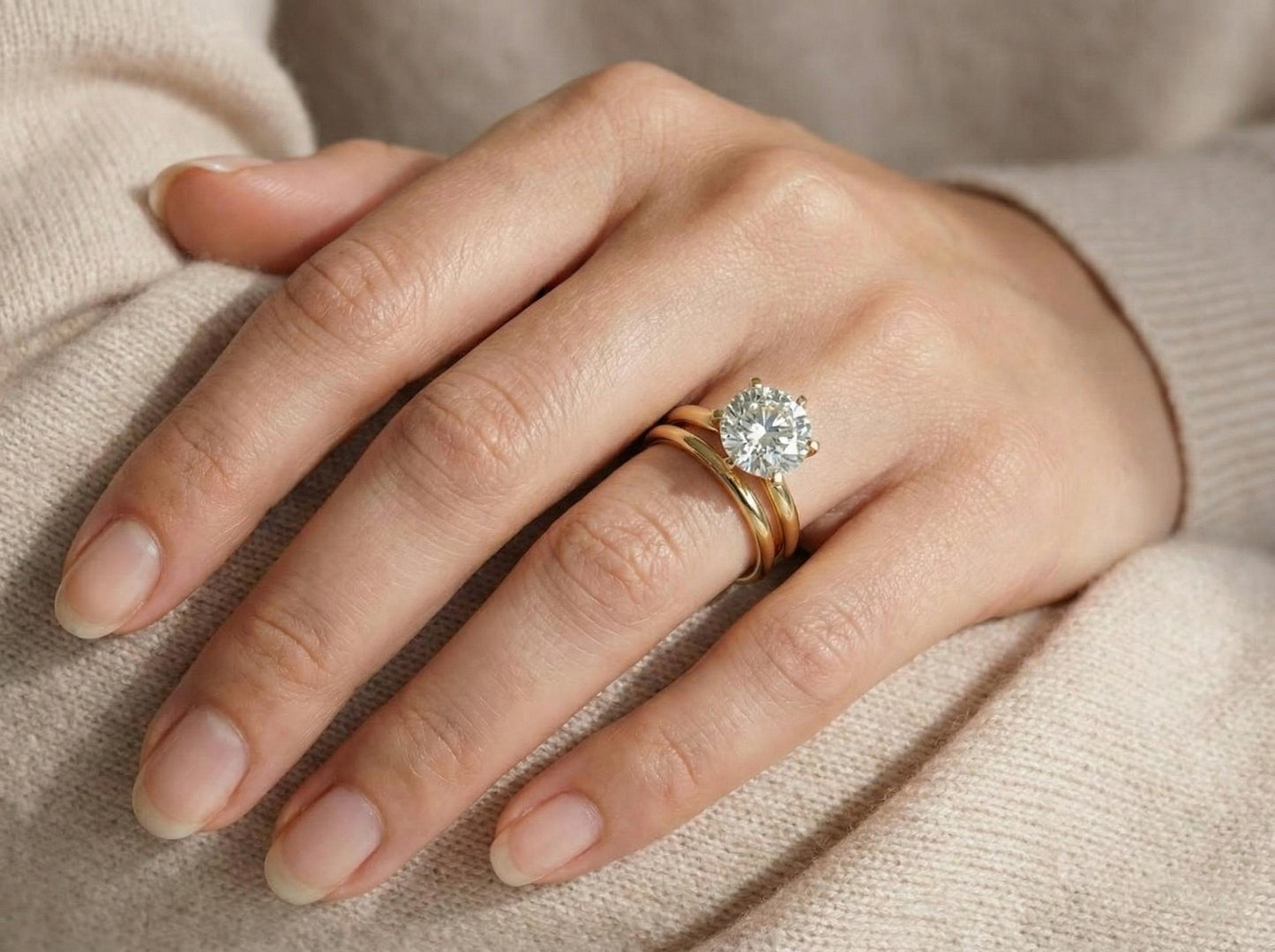 3 Ct Round Moissanite Solitaire with Wedding Band Bridal Set Round cut Moissanite Brilliant Cut engagement ring in 935 Argentium Silver — custom handcrafted by Forever For Love