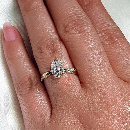 Oval Moissanite and Diamond Engagement Ring,Bridal Promise Ring 1.5 Ct Moissanite in 14k Gold Diamond Twisted band Gift for her.