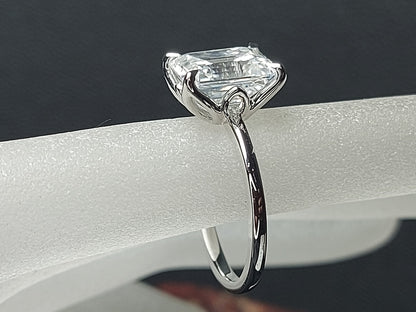 Emerald Diamond, Moissanite, Emerald Solitaire Engagement Ring