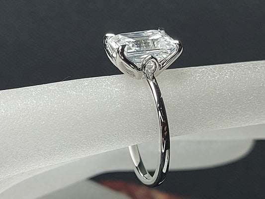 Emerald Diamond, Moissanite, Emerald Solitaire Engagement Ring
