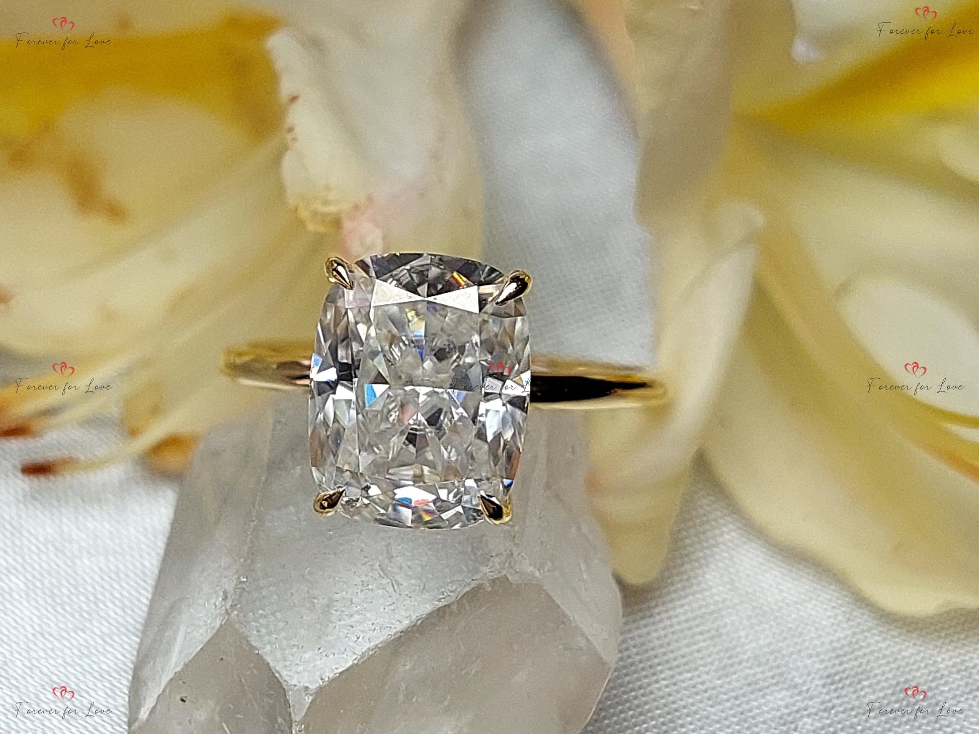 Cushion Moissanite Hidden Halo Engagement Ring