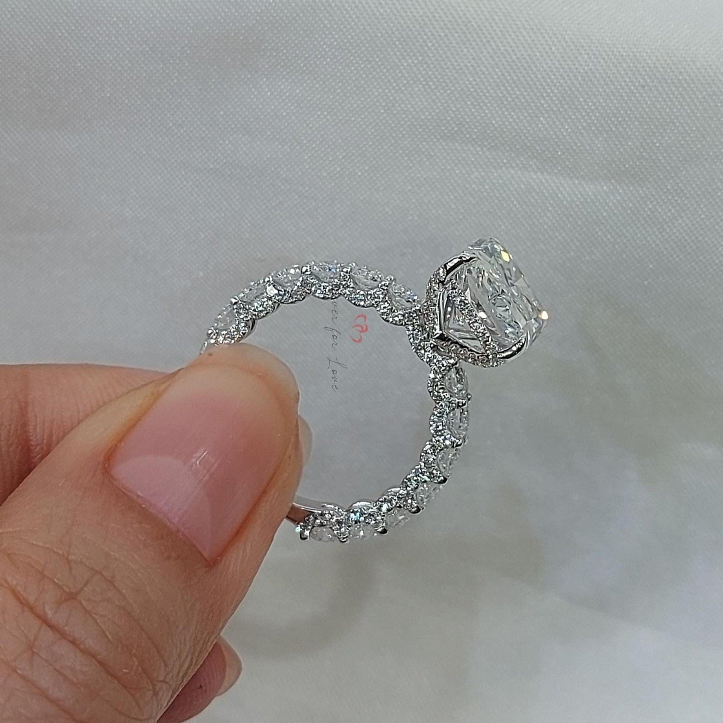 5 Ct Radiant Diamond Solitaire Engagement Ring Radiant cut 1Ct Moissanite Brilliant Cut engagement ring in 935 Argentium Silver — custom handcrafted by Forever For Love