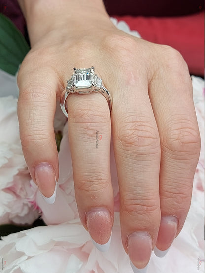 Emerald Moissanite Three Stone Engagement Ring