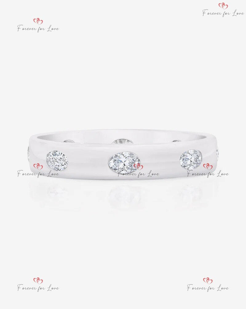 Oval Natural Diamond Eternity Band Oval cut Moissanite Brilliant Cut engagement ring in 935 Argentium Silver — custom handcrafted by Forever For Love