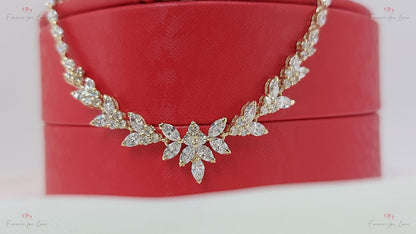 18K massives Gold Collier für die Hochzeit mit Cluster, echte Diamant Marquise Halskette, Diamant Kettenhalskette Jubiläumsgeschenk.