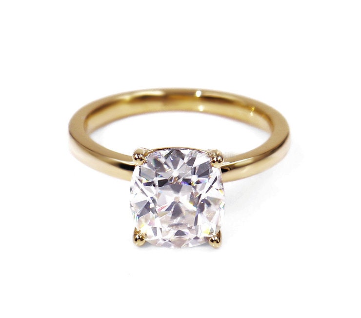 2 Ct Cushion Moissanite Solitaire Engagement Ring Cushion cut 1Ct Moissanite Brilliant Cut engagement ring in 935 Argentium Silver — custom handcrafted by Forever For Love