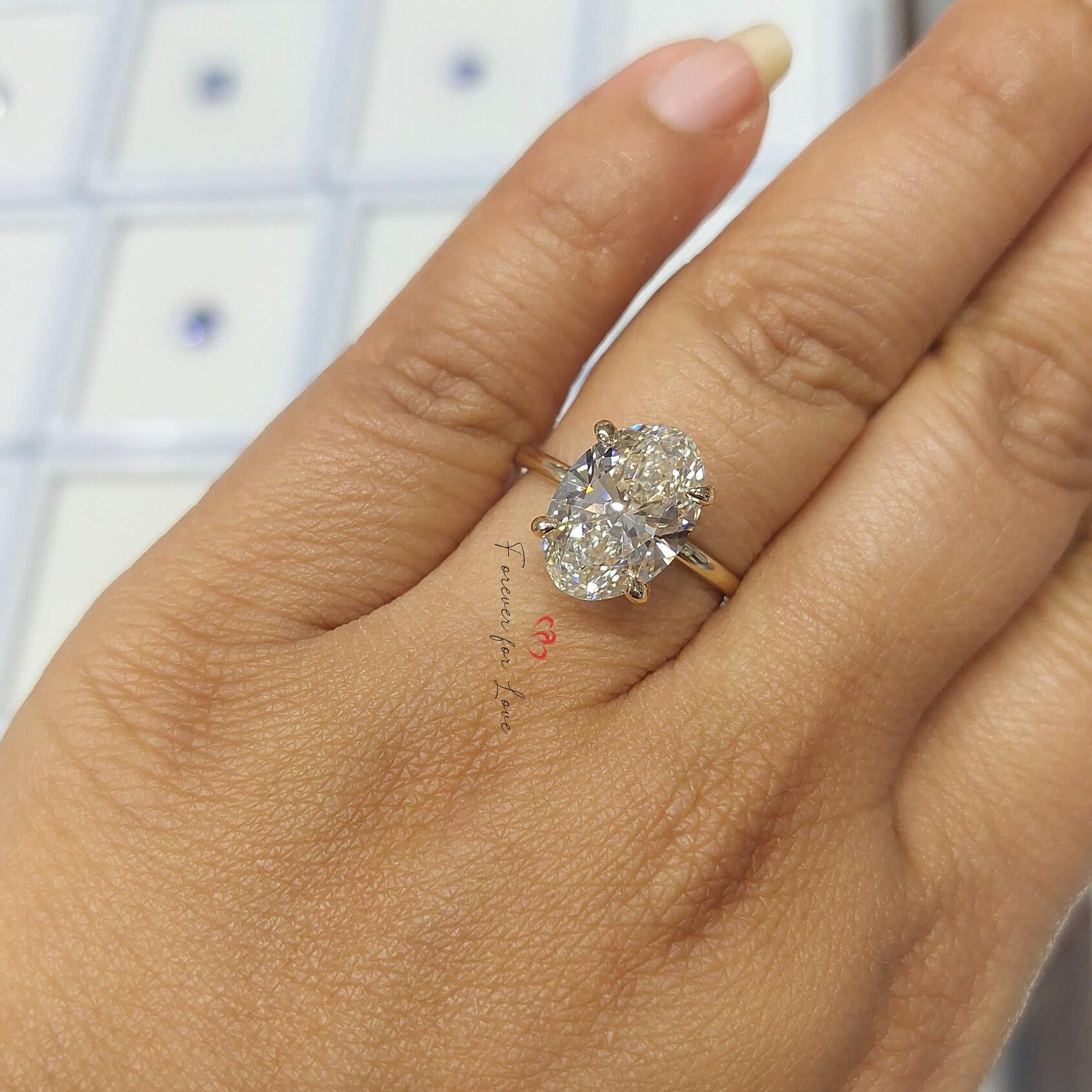4 Ct Oval Lab Diamond Hidden Halo Engagement Ring