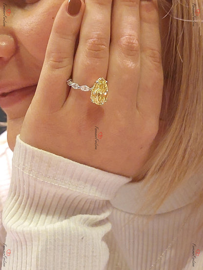6 Ct Pear Yellow Diamond, Moissanite Engagement Ring