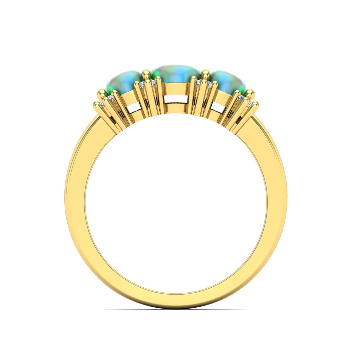 Oval Natural Diamond, Opal Three Stone Engagement Ring