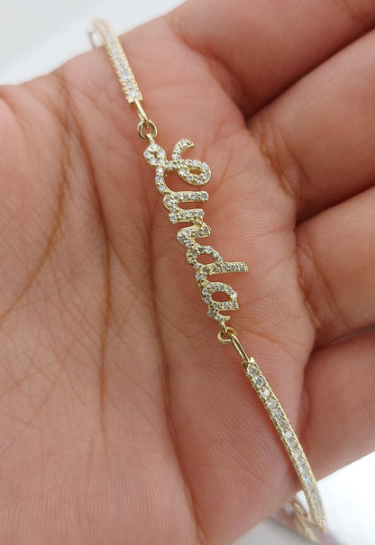 Diamant-Namenarmband, 14k Goldarmband, Diamant-Initialenarmband, Paperclip-Kette, 14k Massivgelb-, Weißgold, personalisiertes Armband