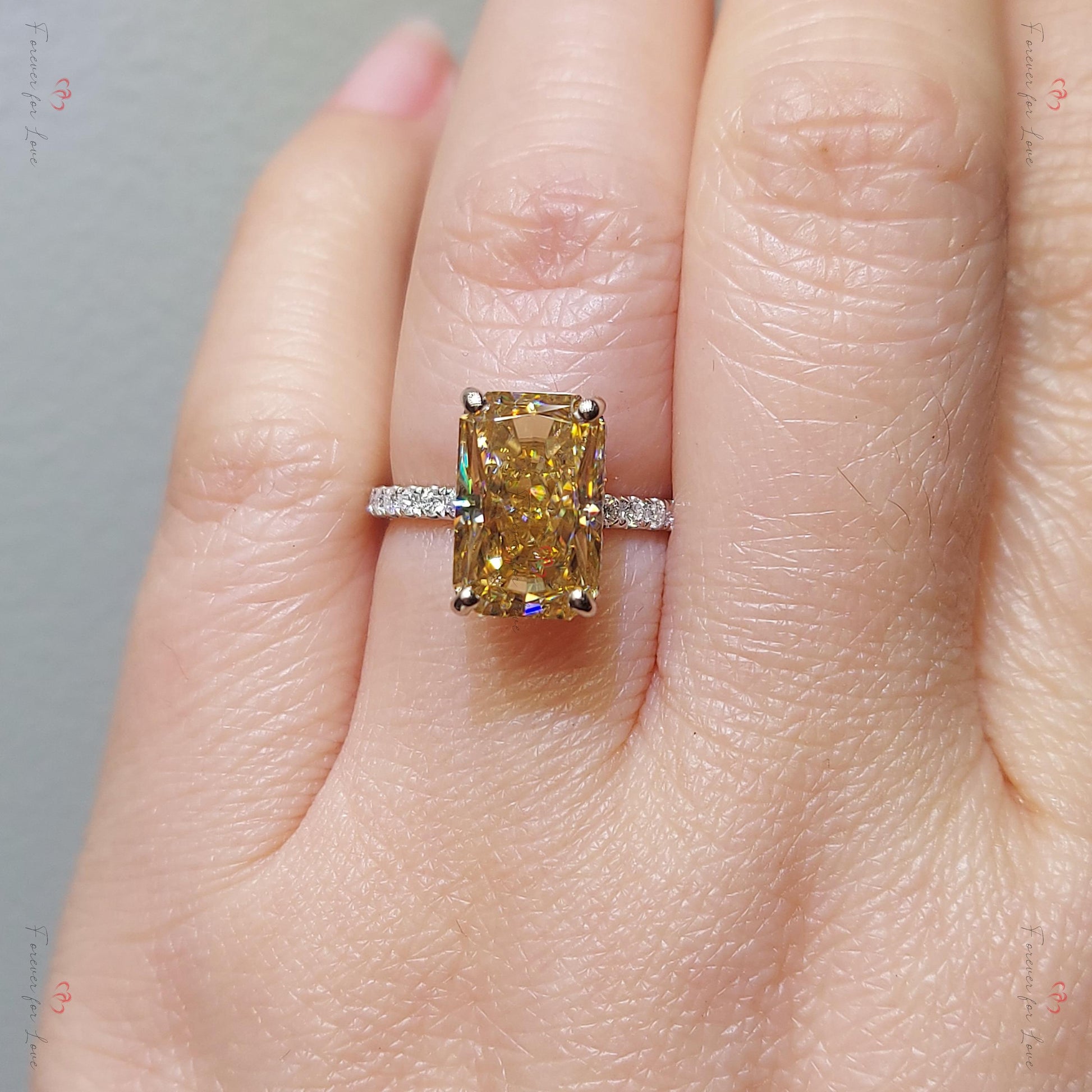 4 Ct Radiant Yellow Moissanite Engagement Ring