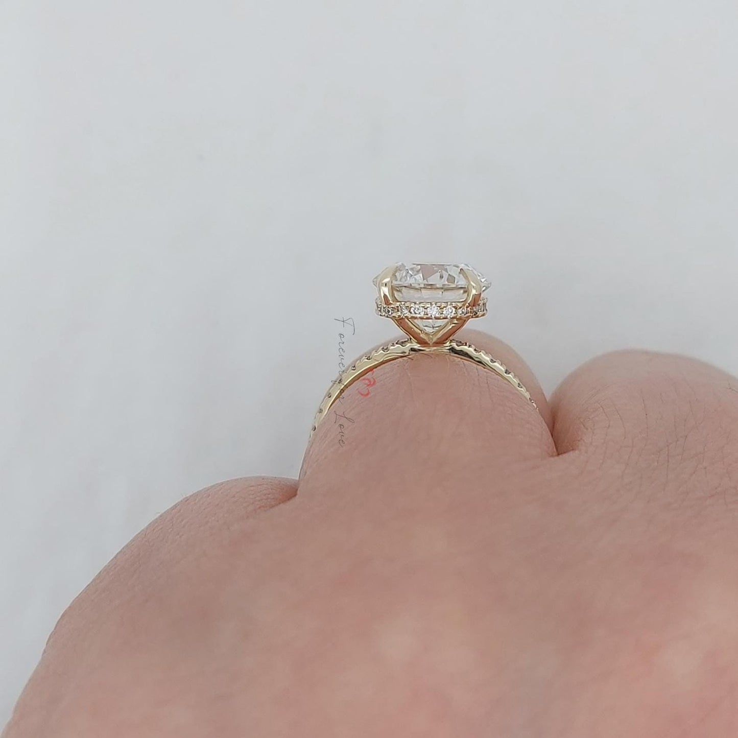 3 Ct Round Lab Diamond Hidden Halo Engagement Ring Round cut 1Ct Moissanite Brilliant Cut engagement ring in 935 Argentium Silver — custom handcrafted by Forever For Love