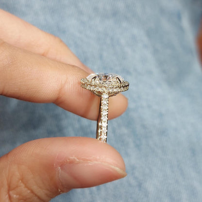 3 Ct Oval Moissanite Halo Engagement Ring