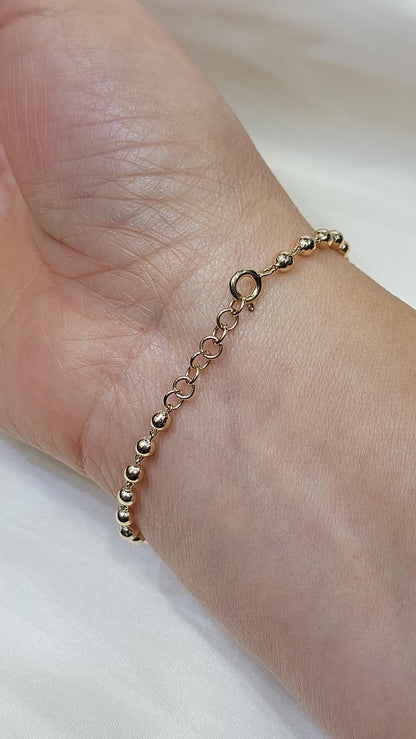 Perlenarmband 3MM 14k Gold, Perlenarmband-Set, Goldkette mit Perlen zum Layern, auffälliges Goldarmband, Kugelarmband mit Kette