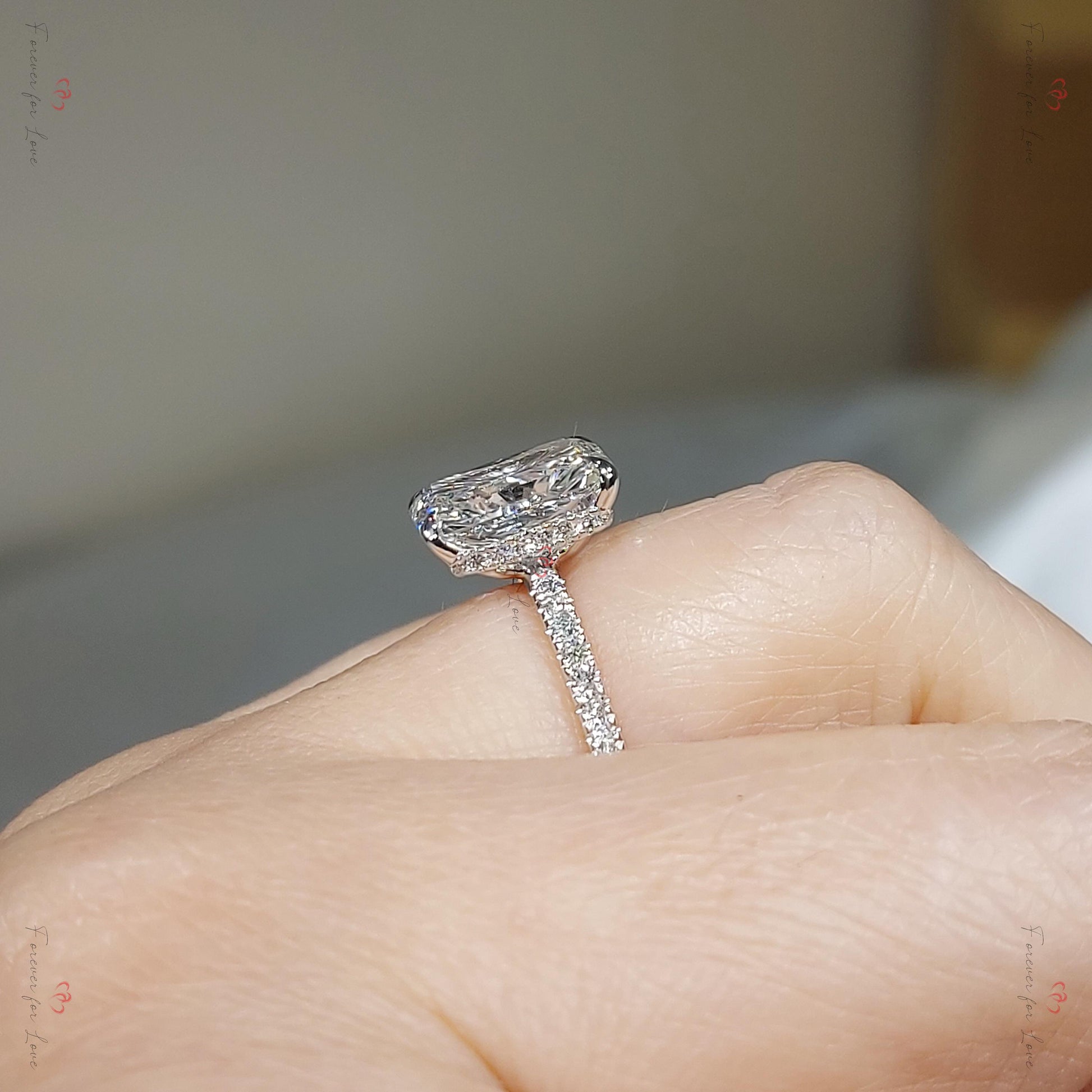 3.5 Ct IGI Certified Radiant Lab Diamond Hidden Halo Engagement Ring