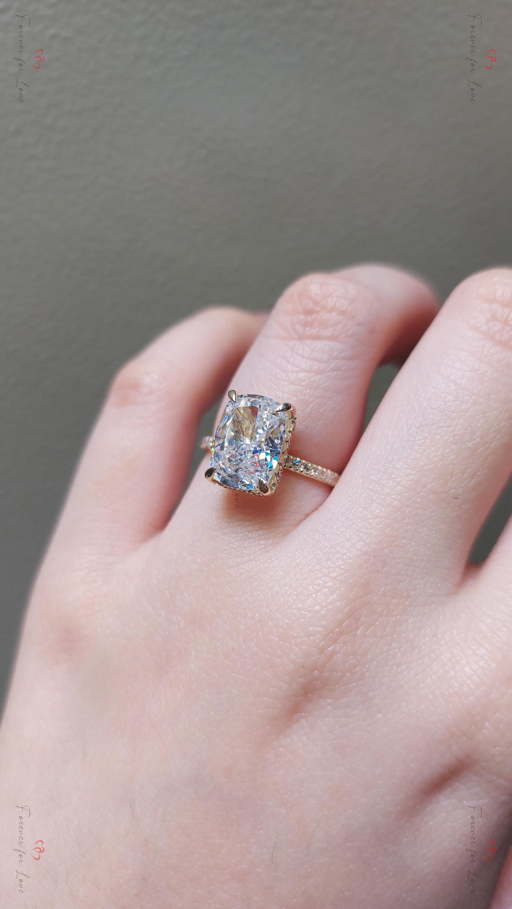 3 Ct IGI Certified Cushion Lab Diamond Hidden Halo Engagement Ring