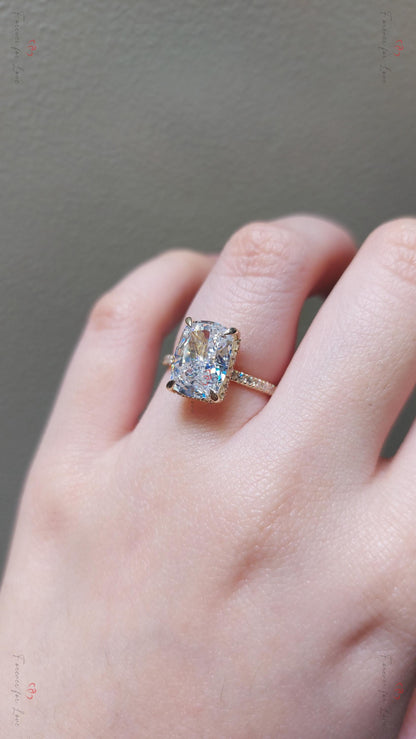 3 Ct IGI Certified Cushion Lab Diamond Hidden Halo Engagement Ring