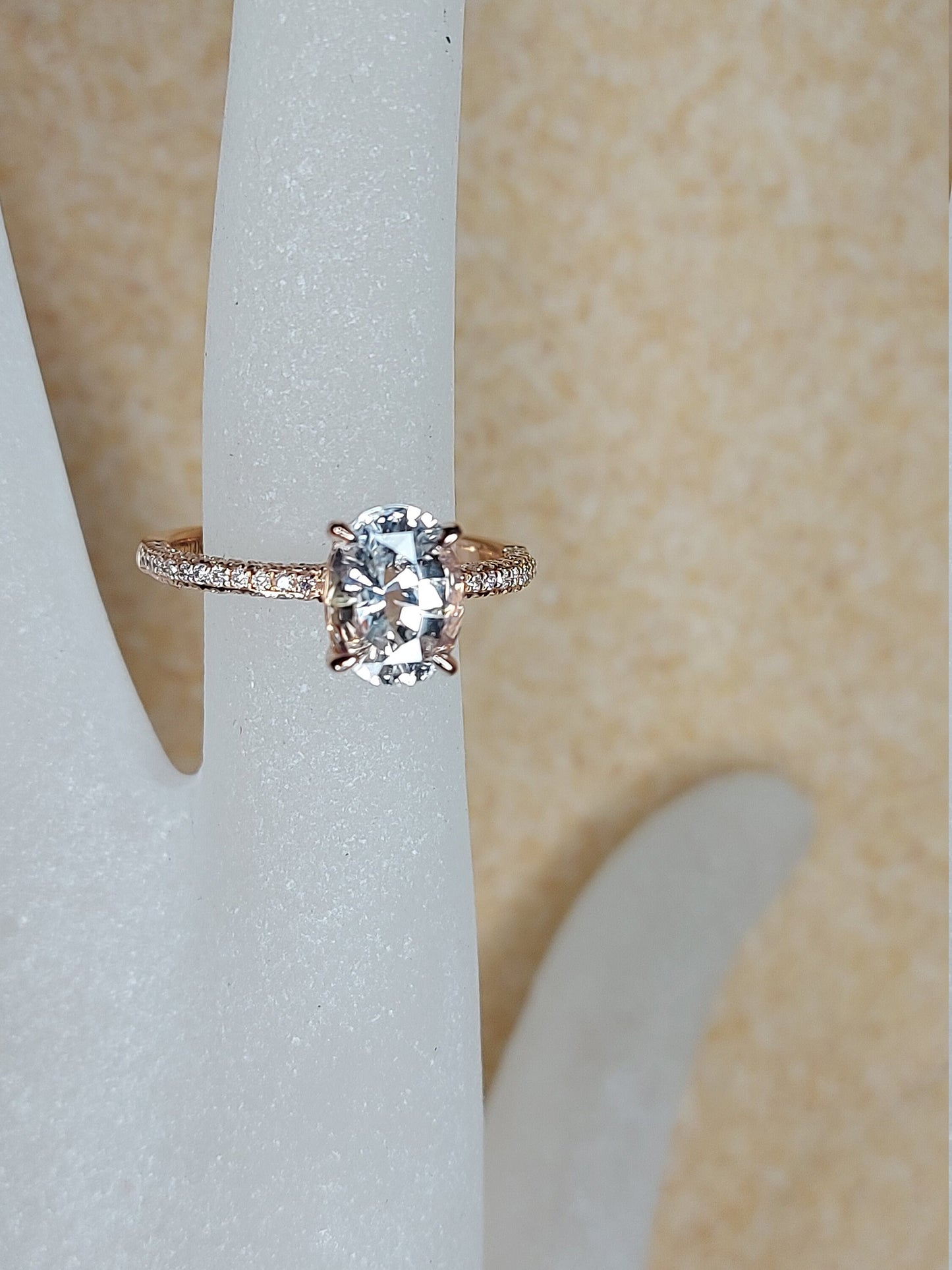 White Sapphire Engagement Ring oval cut, Blake Lively ring Natural Certified 14k rose gold diamond ring, 2 Ct White sapphire ring.