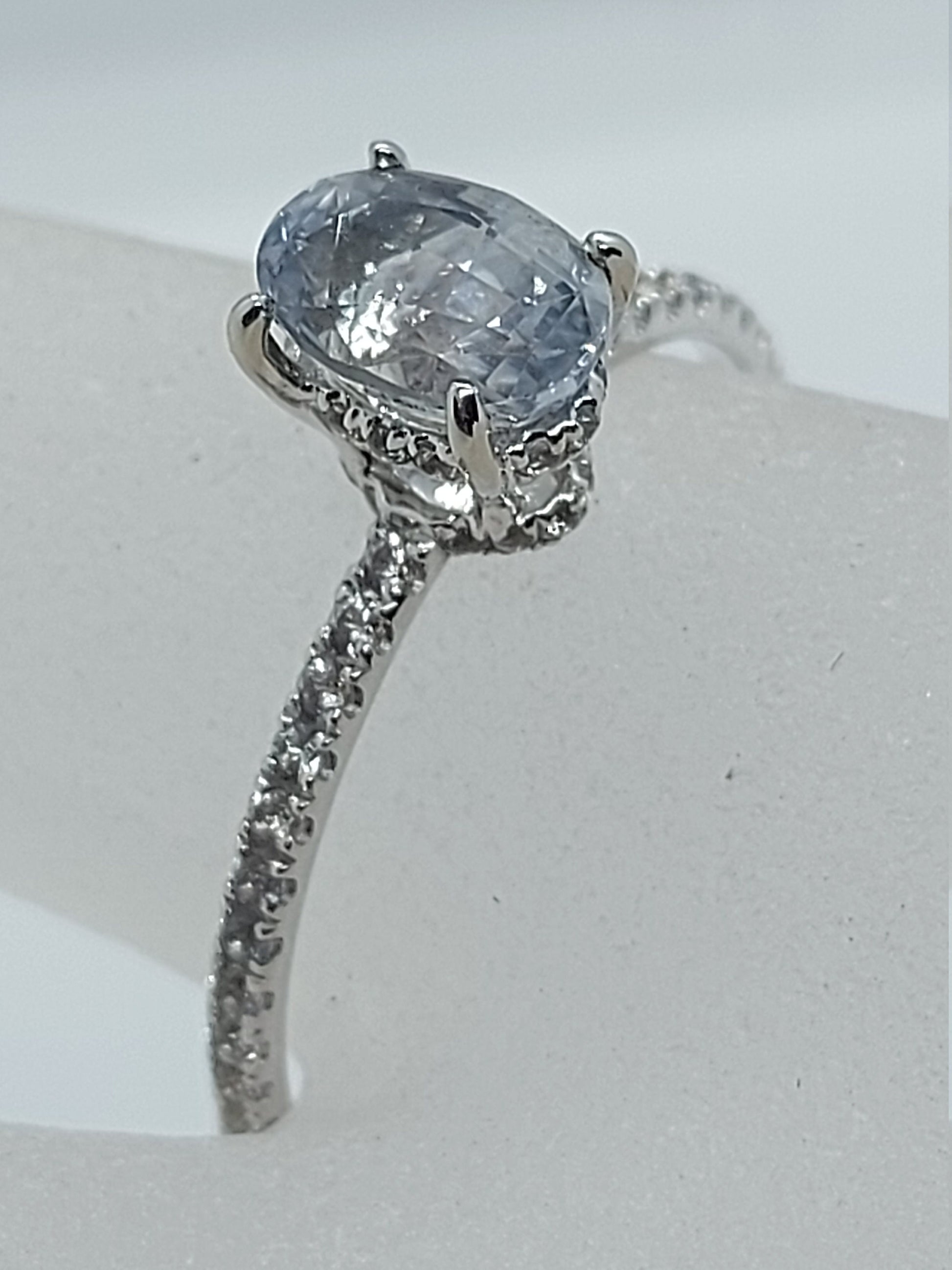 1.6 Ct Oval White Diamond, Sapphire Engagement Ring