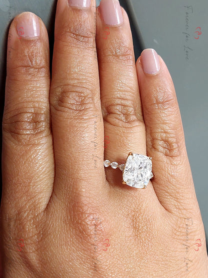 Cushion Cut Moissanite Engagement Ring, 4 ct Moissanite Ring Pave Diamond Ring, Engagement Ring Proposal Promise ring for her.