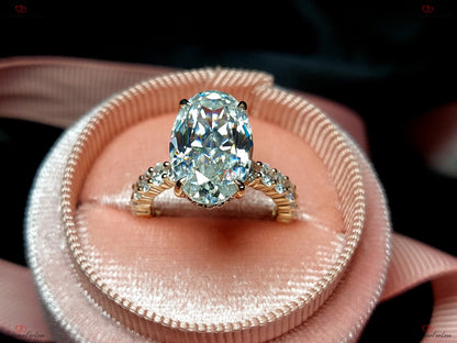 5 Ct Oval Diamond, Moissanite Hidden Halo Engagement Ring