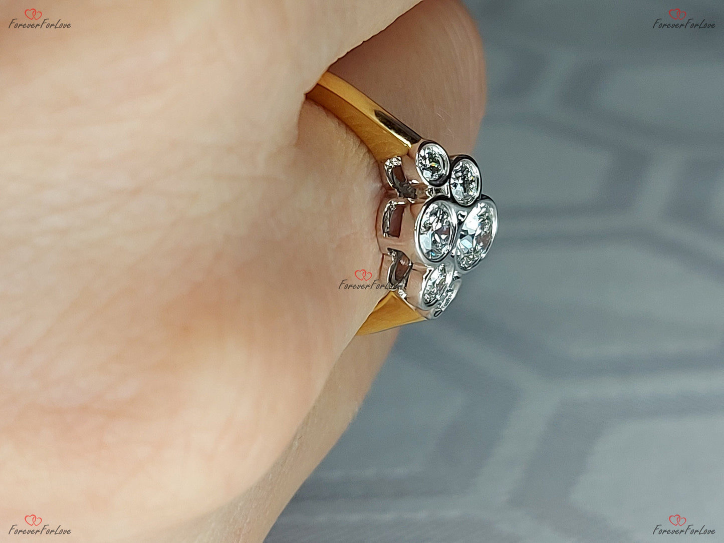 Round Lab Diamond Band Round cut Moissanite Brilliant Cut engagement ring in 935 Argentium Silver — custom handcrafted by Forever For Love