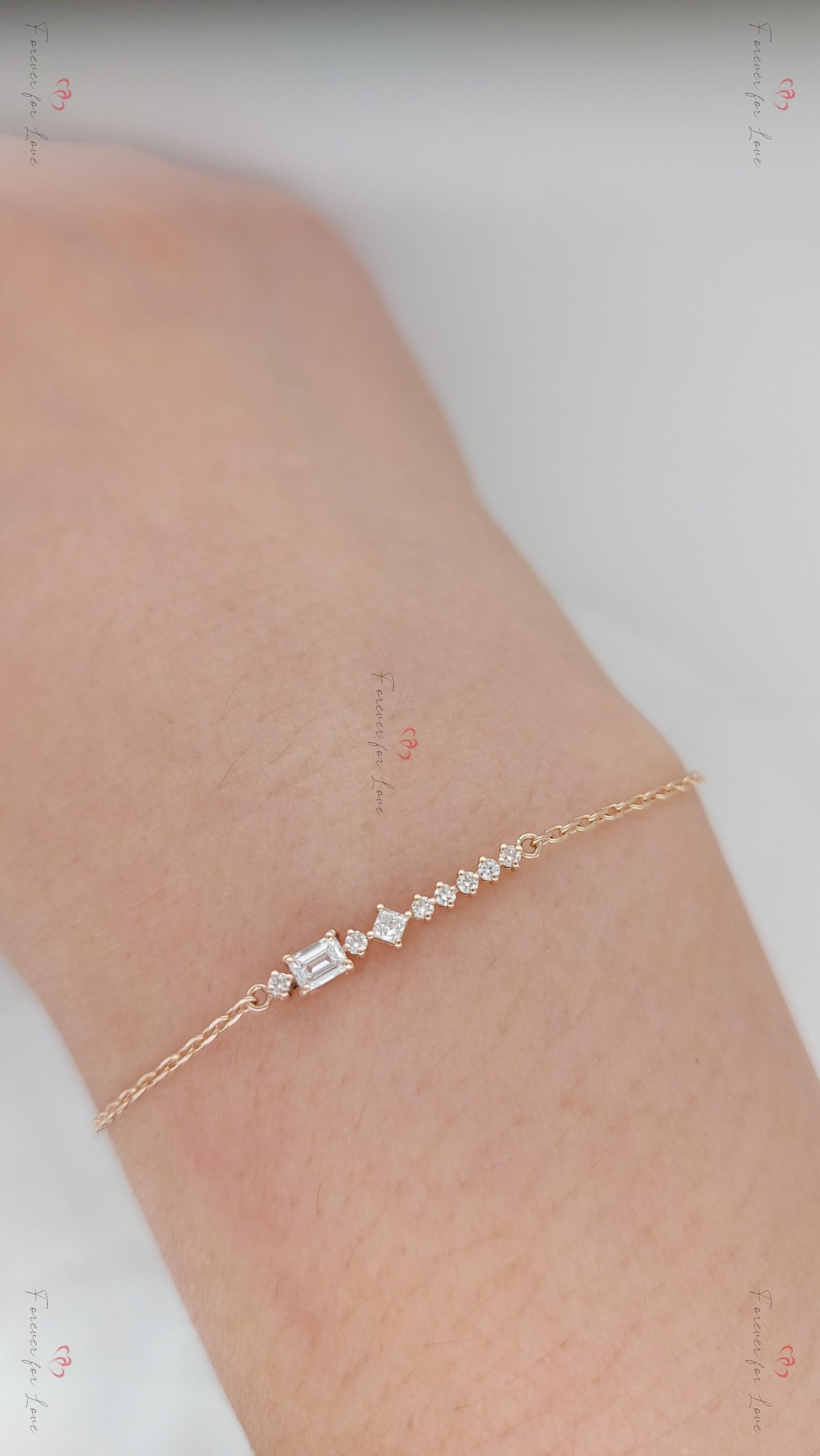 Minimalist Mix Shaped Dainty Bracelet - Handmade Jewelry Moissanite engagement ring in Gold or Platinum — custom handcrafted by Forever For Love