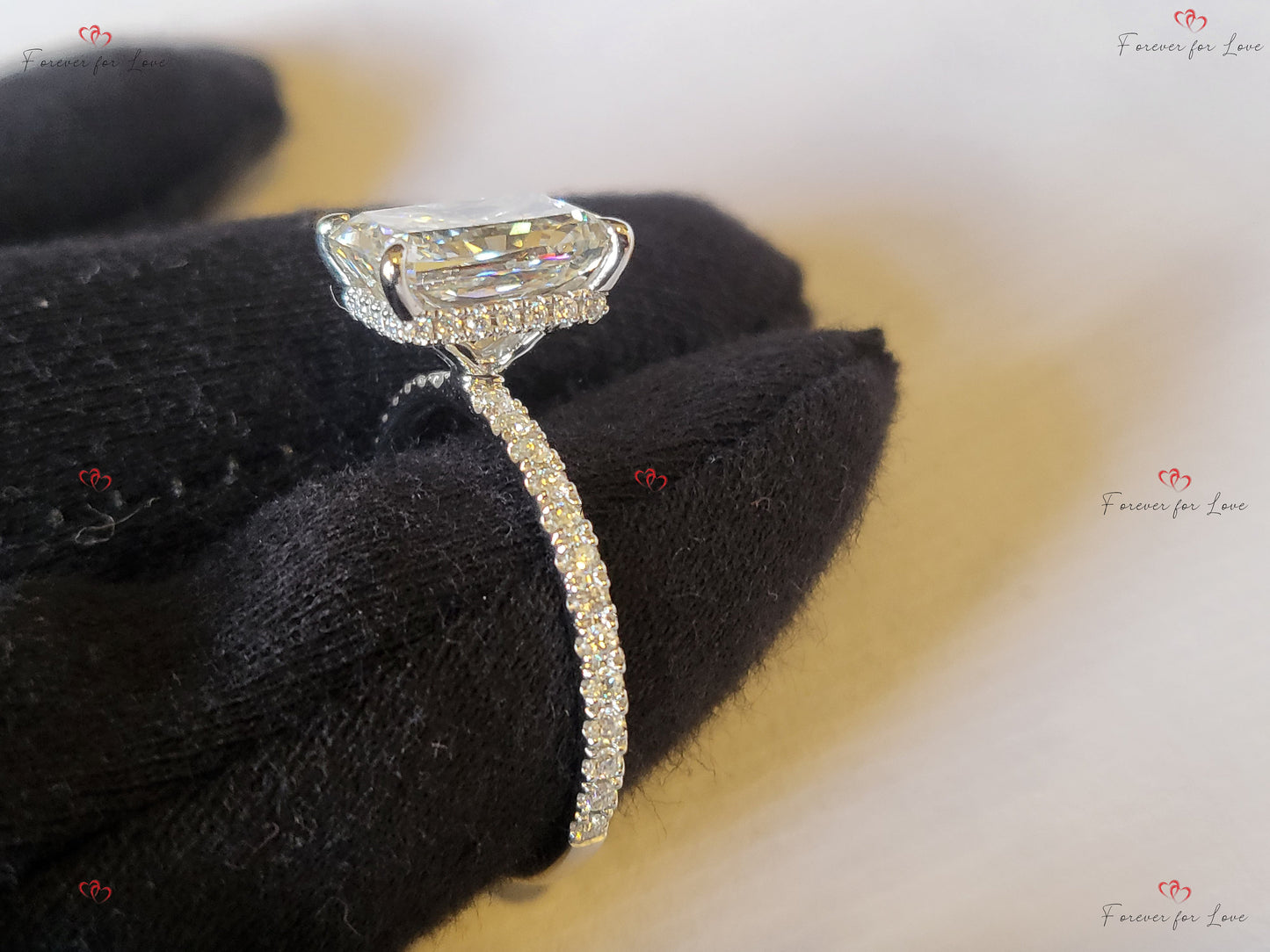 4 Ct IGI Certified Radiant Lab Diamond Engagement Ring Radiant cut 1Ct Moissanite Brilliant Cut engagement ring in 935 Argentium Silver — custom handcrafted by Forever For Love