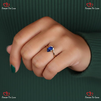 1 Ct Pear Blue Natural Diamond, Sapphire Engagement Ring