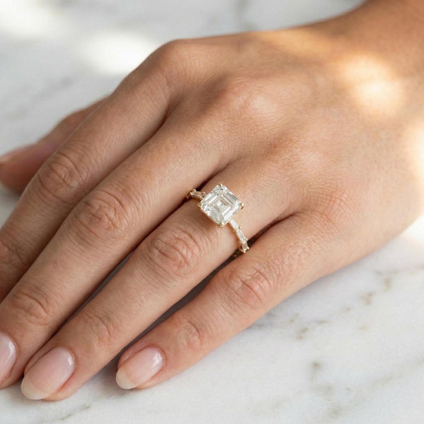 3.12 Ct IGI Certified Asscher Lab Diamond Solitaire Engagement Ring Asscher cut 1Ct Moissanite Brilliant Cut engagement ring in 935 Argentium Silver — custom handcrafted by Forever For Love