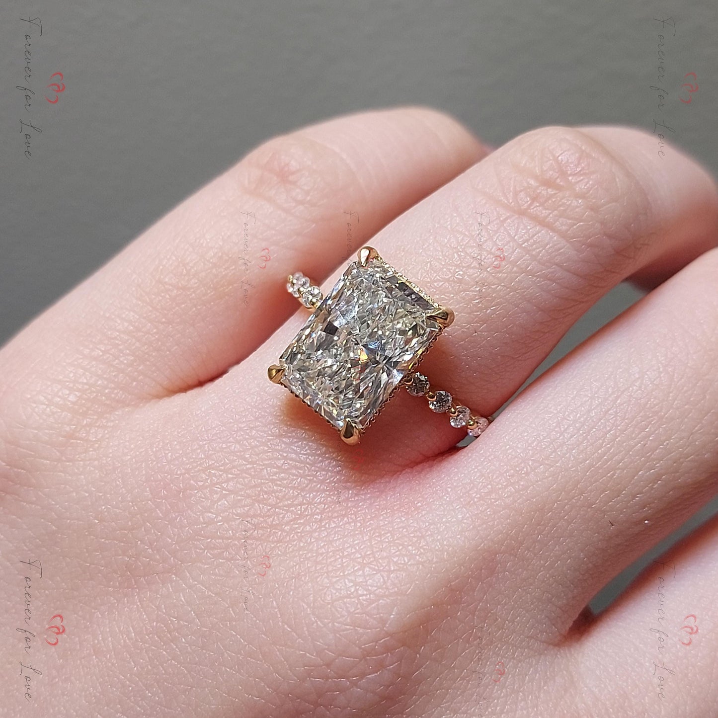 5 Ct Radiant Diamond Solitaire Engagement Ring Radiant cut 1Ct Moissanite Brilliant Cut engagement ring in 935 Argentium Silver — custom handcrafted by Forever For Love