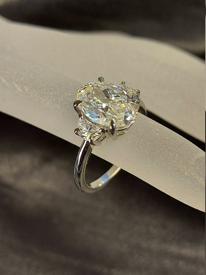 4.6 Ct Oval Moissanite Three Stone Engagement Ring
