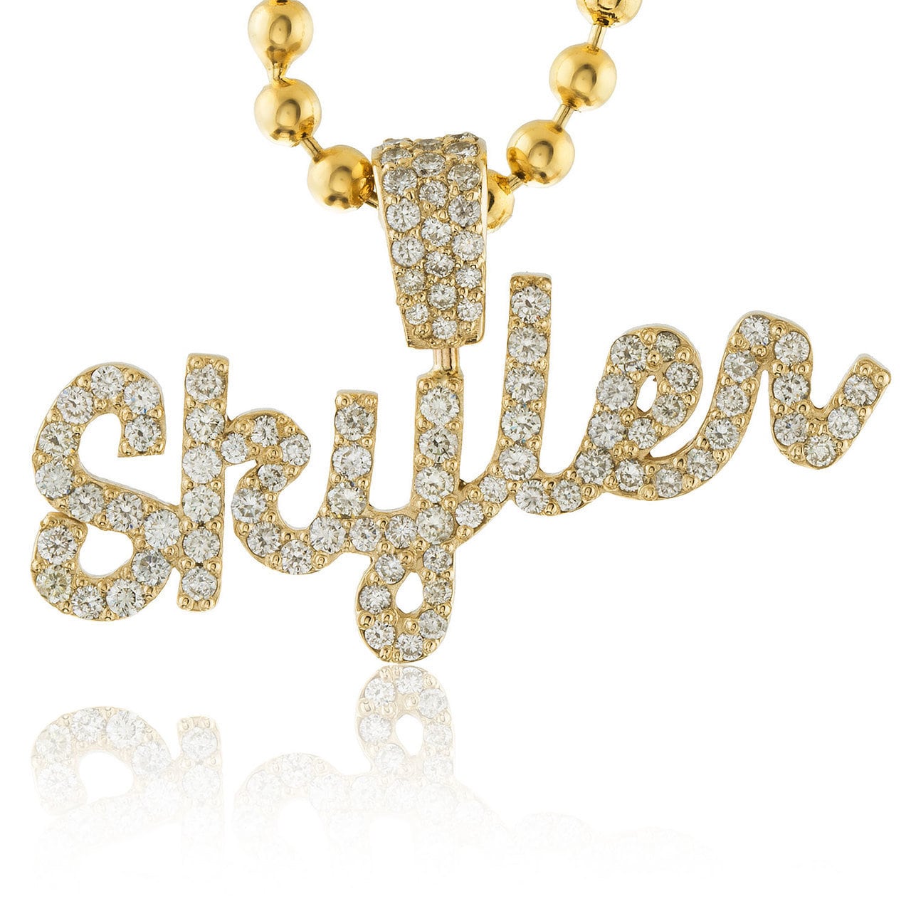 Solid Gold Personalized Script Diamond Accent Name Pendant Charm Jewelry Moissanite engagement ring in Gold or Platinum — custom handcrafted by Forever For Love