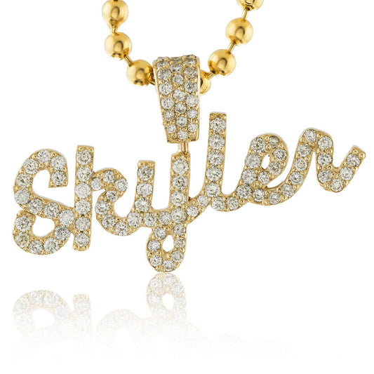Solid Gold Personalized Script Diamond Accent Name Pendant Charm Jewelry