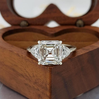 6 Ct IGI Certified Asscher Lab Diamond Three Stone Engagement Ring