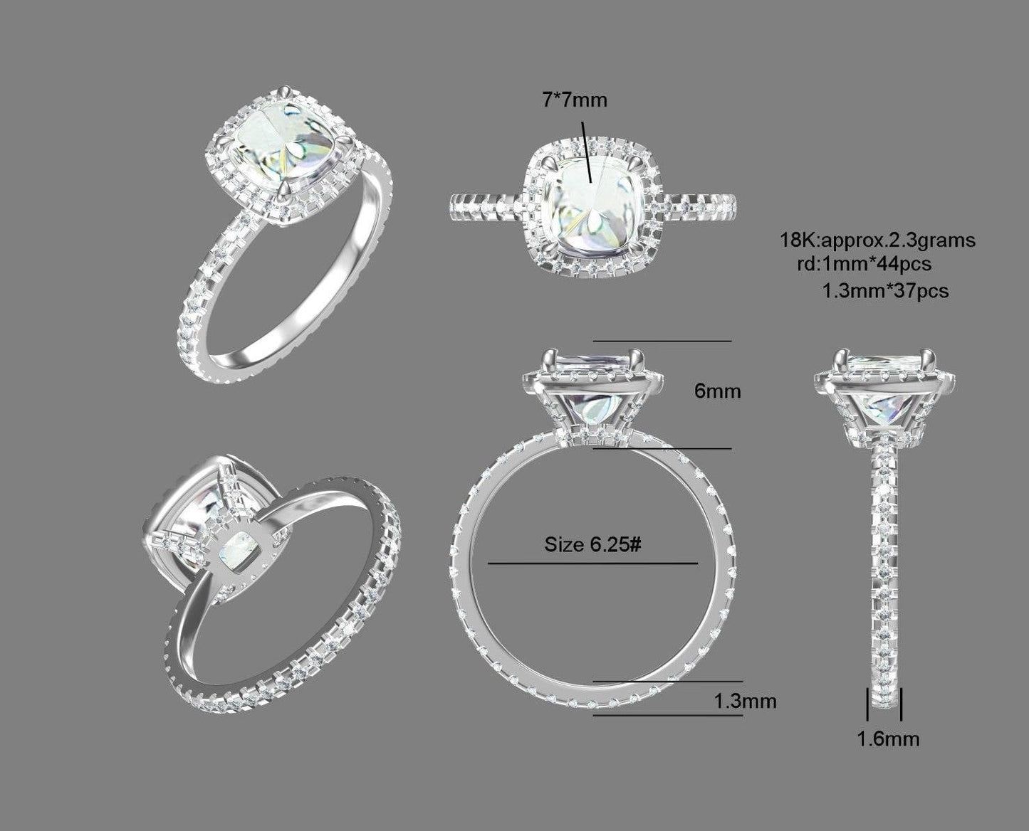 Bague de fiançailles halo coussin diamant 2 carats, moissanite Cushion cut 1Ct Moissanite taille brillant engagement ring in Gold or Platinum — custom handcrafted by Forever For Love