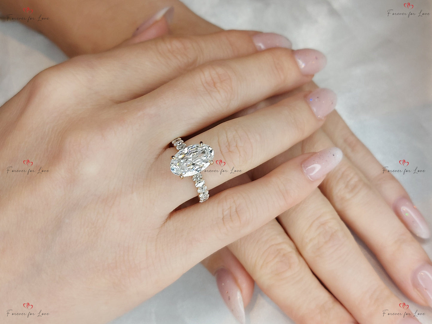 Oval Moissanite Hidden Halo Engagement Ring Oval cut Moissanite Brilliant Cut engagement ring in 935 Argentium Silver — custom handcrafted by Forever For Love