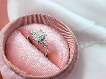 Vintage Emerald Cut Moissanite engagement ring unique Cluster gold engagement ring marquise diamond wedding Bridal art deco Anniversary.