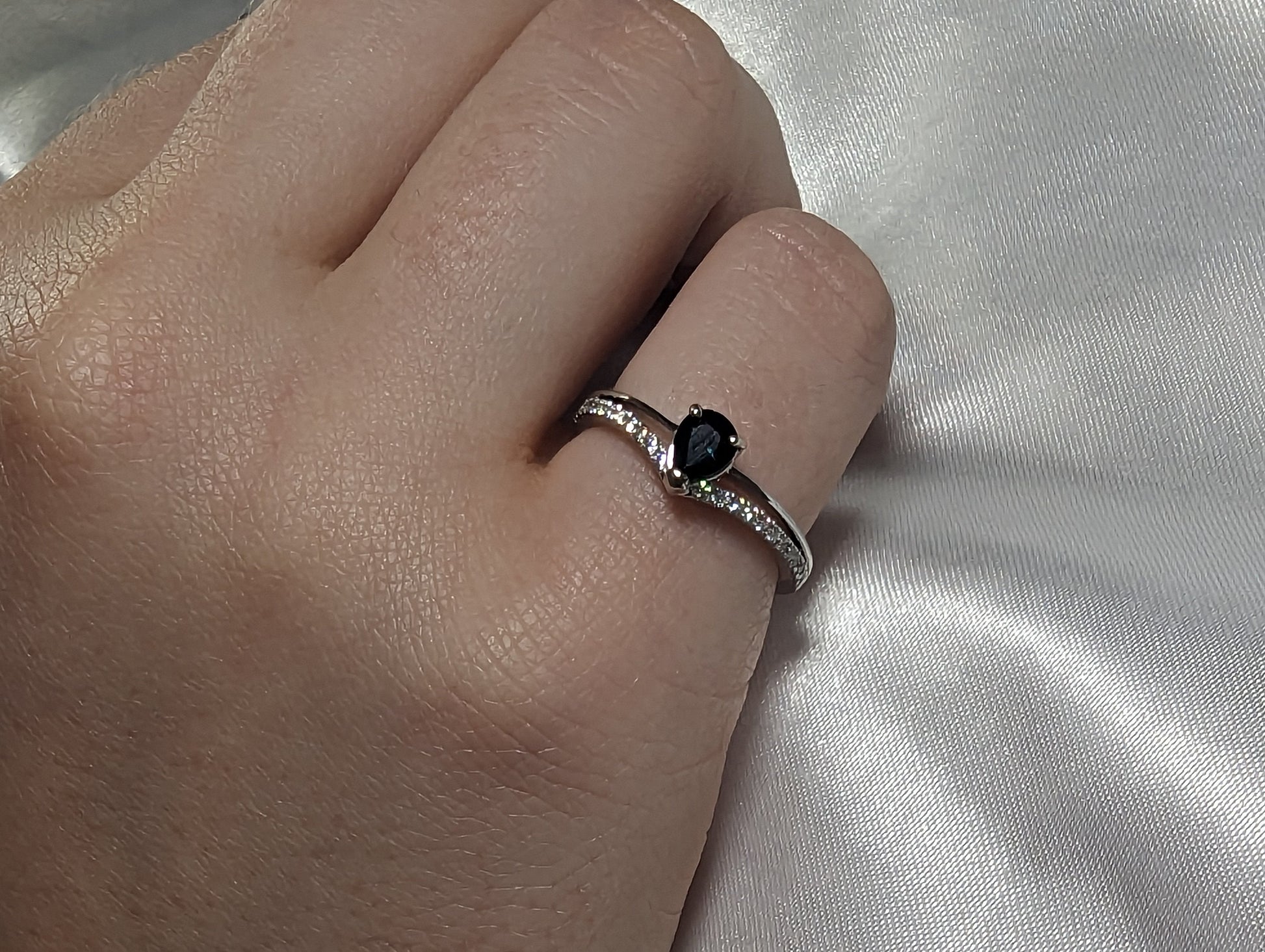 Pear Blue Diamond, Sapphire Engagement Ring