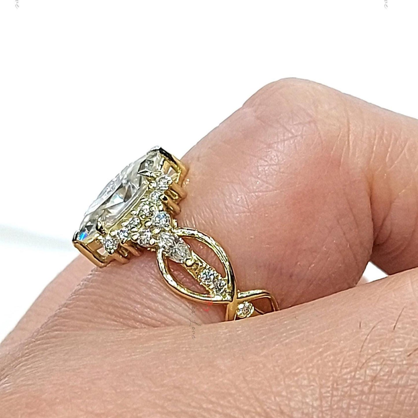 1 Ct Marquise Lab Diamond with Round Diamond Band Ring Marquise cut Moissanite Brilliant Cut engagement ring in 935 Argentium Silver — custom handcrafted by Forever For Love